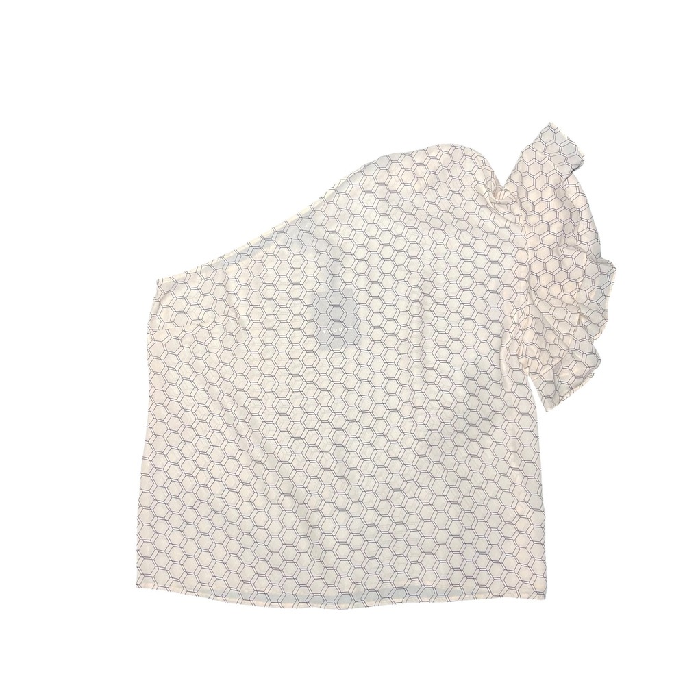 TROUVE One Shoulder Ruffle Top Hexagon Print‎ Women's Size L NWT